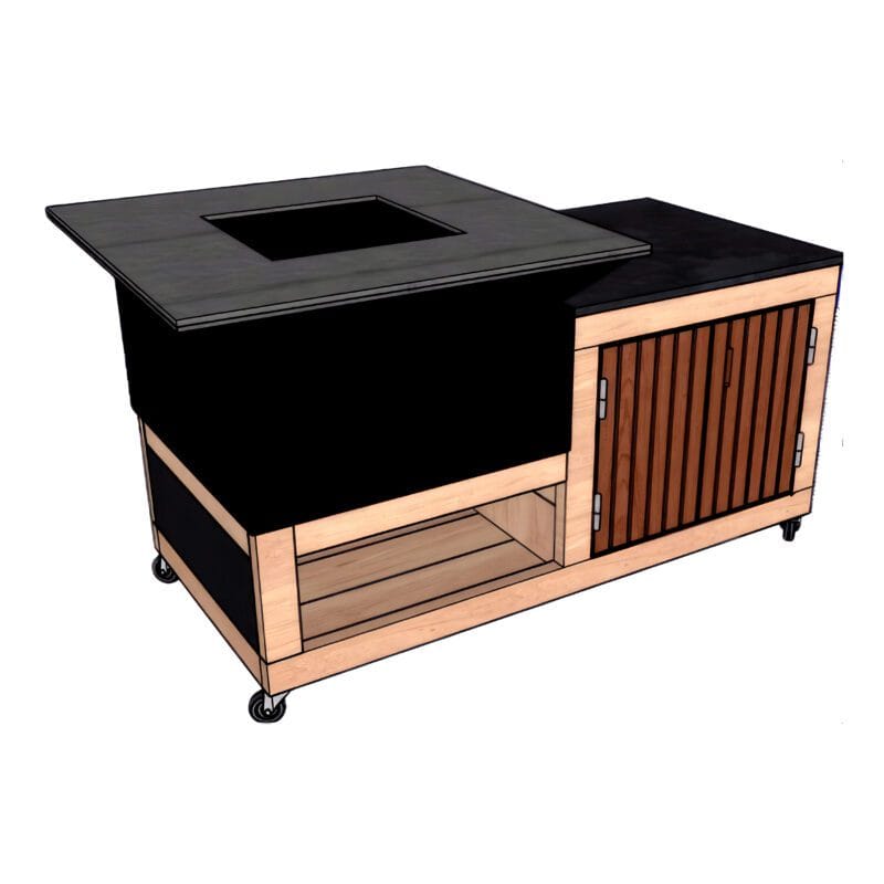 LULU La Nantaise XS avec son brasero 750 Le forgeur Brasero inclus (plancha et grille 12mm) . 1 porte, 1 étagère, caisson range buche sous le brasero.