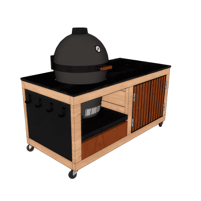 LULU La Nantaise XS avec encastrement sur mesure pour Kamado de taille L ou M. 1 porte, 1 tiroir, 1 étagère.