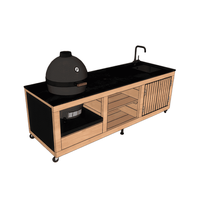 LULU La Nantaise avec encastrement sur mesure pour Kamado de taille L ou M + évier/mitigeur. 1 porte, 1 tiroir, 1 étagère.