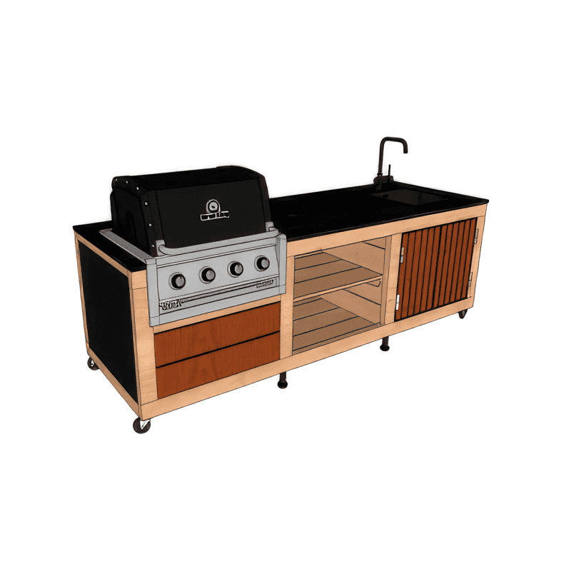 LULU La Nantaise avec encastrement pour un Broilking Baron ou Regal 420 évier/mitigeur. 1 porte, 2 tiroirs, 1 étagère.