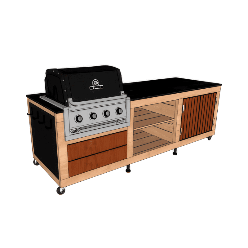 LULU La Nantaise avec encastrement pour un Broilking Baron ou Regal 420. 1 porte, 2 tiroirs, 2 étagères.